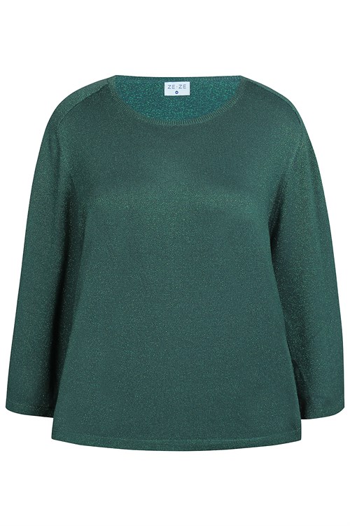 Ze-Ze Bibi Strik Pullover 3/4 Ærme, Grøn m. Lurex